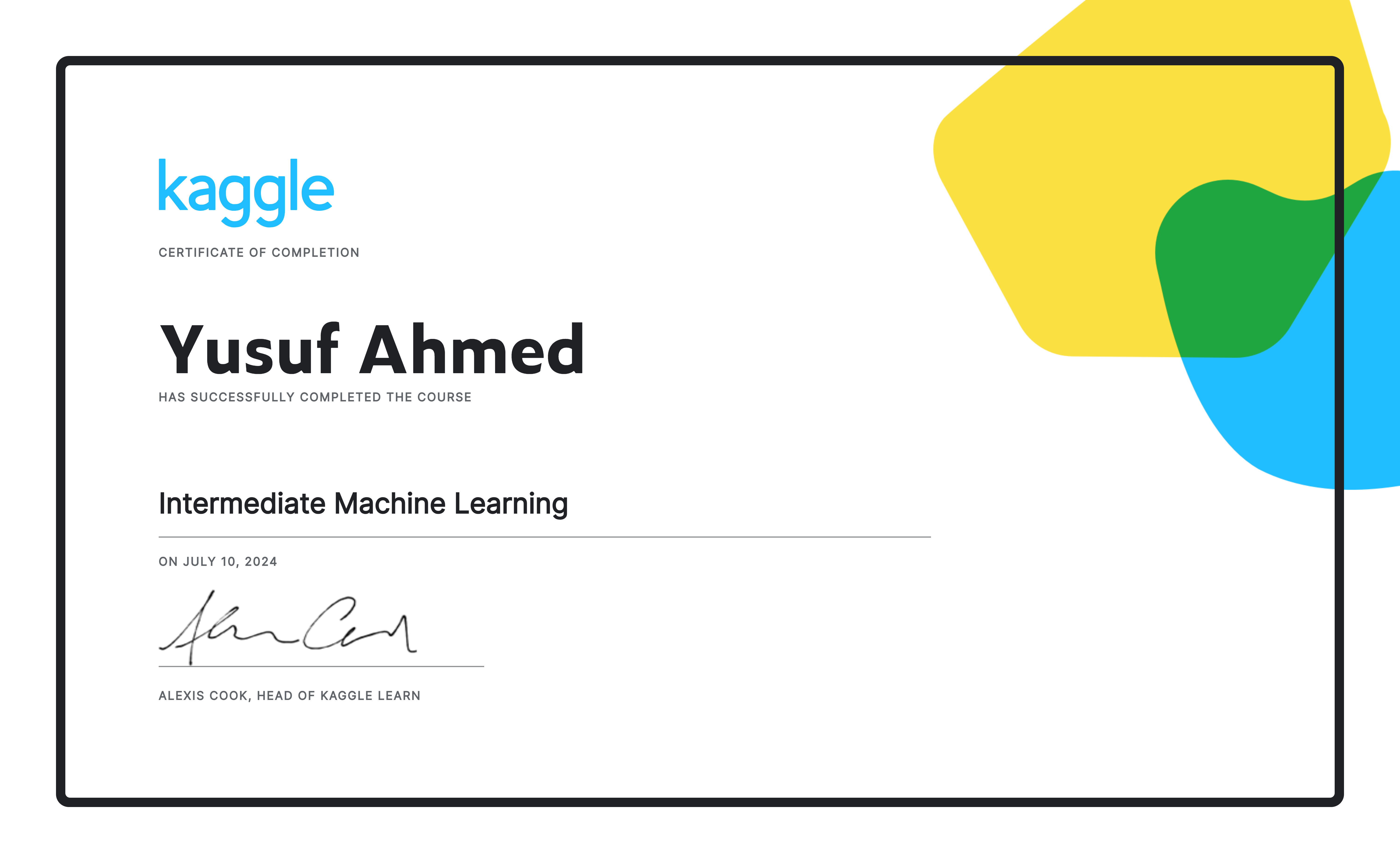 Intermediate Machine Learning Certificate